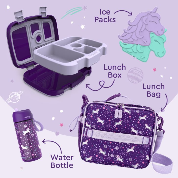 Unicorn Bentgo Prints Lunch 5-Piece Set with Ice Packs Kids' Lunch Set USA | 932871AGD